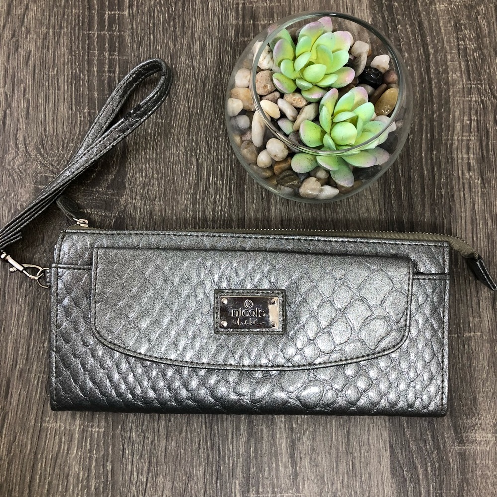 Nicole by Nicole Miller Metallic Silver Kate Flap Wristlet